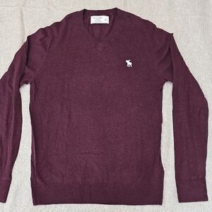 Abercrombie & Fitch Men's V-Neck Sweater in Deep Burgundy